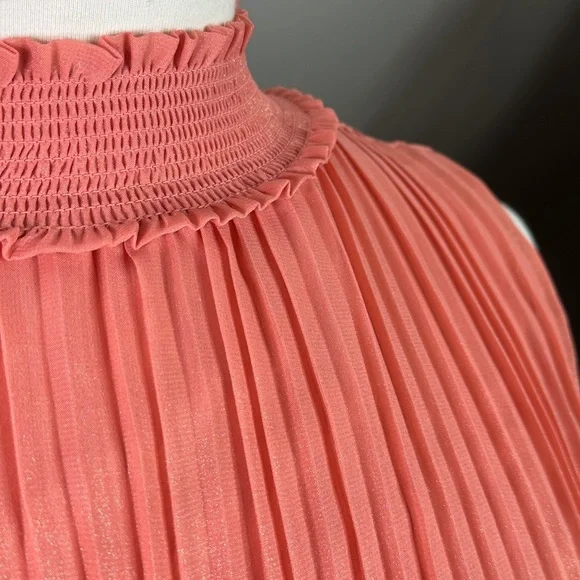 Nanette Lepore Iridescent Coral Pleated Smocked Keyhole Close Cocktail Dress 8 - Picture 12 of 12